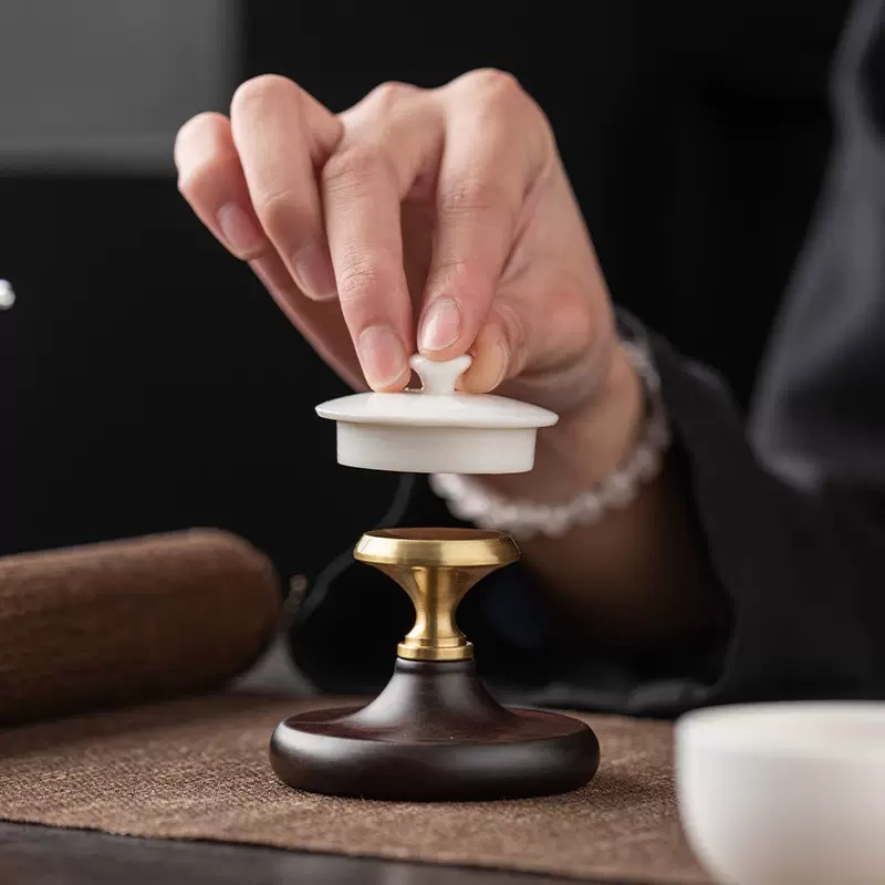 Đế Gác Nắp Ấm Tử Sa Gỗ Mun Miệng Đồng | Phụ Kiện Trà Đạo 13 IMG 5867