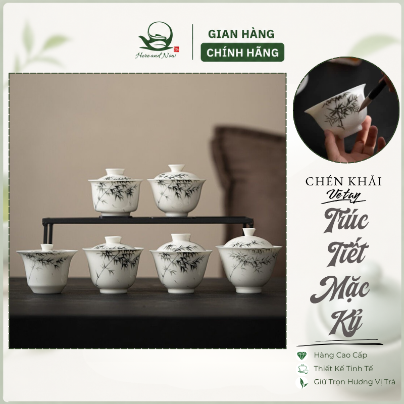 Chén Khải Vẽ Tay Trúc Mặc | Mặc Kỷ Sứ Thanh Hoa 1 Chén khải vẽ tay